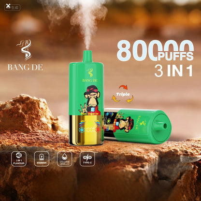 Bang DE 80000 80k Puffs 3 in 1 Flavors Newest Original Rechargeable LCD Display Disposable Vape