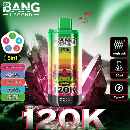 Bang Legend 120000 120K Puffs 5 in 1 Flavors Newest Original Rechargeable LCD Display Disposable Vape