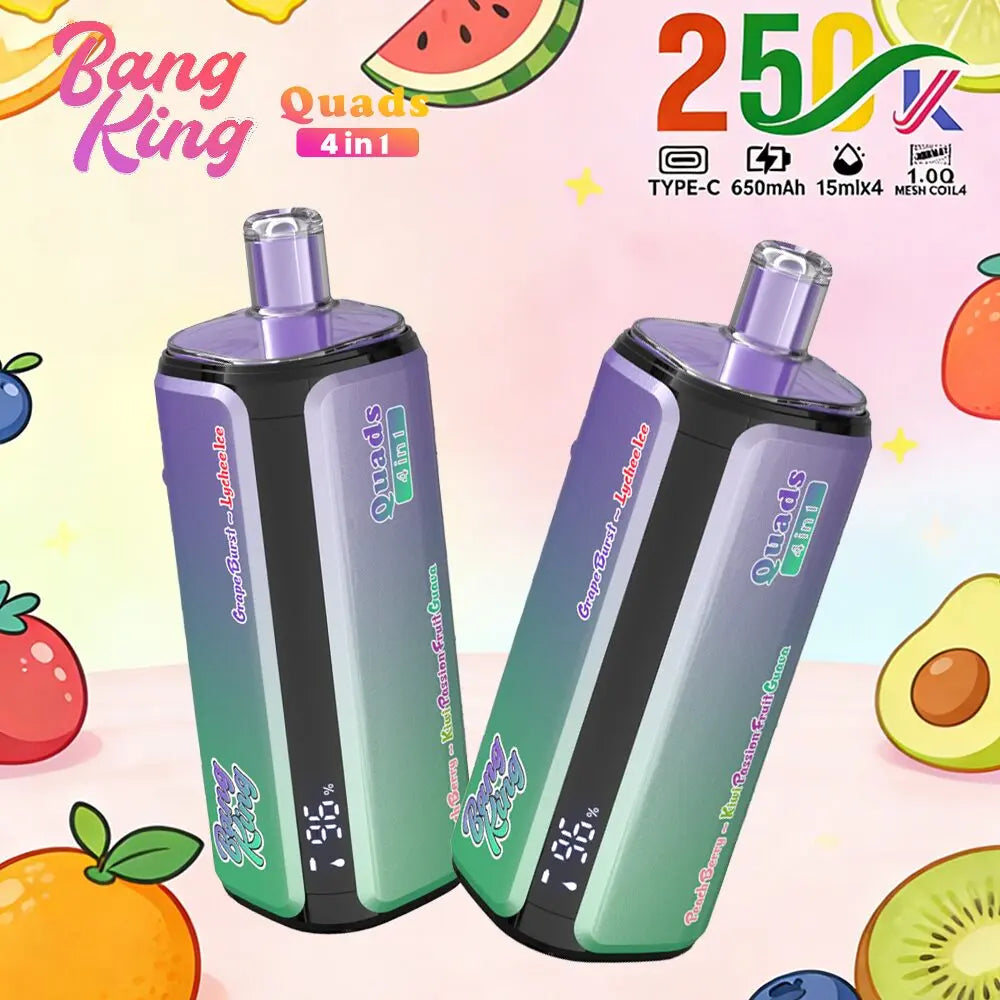 Bang King 250000 250K Puffs 4 In 1 Flavors Original Rechargeable LED Display Disposable Vape