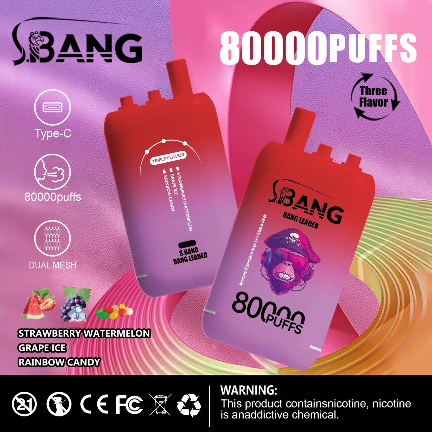 Bang Leader 80000 80K Puffs 3 in 1 Flavors Newest Original Rechargeable Disposable Vape