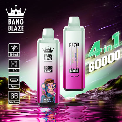 Bang Blaze 60000 60k Puffs 4 in 1 Flavors Newest Original Rechargeable LCD Display Disposable Vape