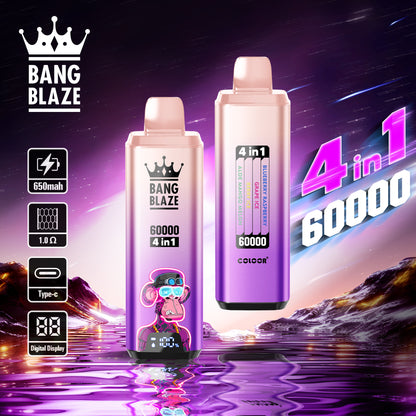 Bang Blaze 60000 60k Puffs 4 in 1 Flavors Newest Original Rechargeable LCD Display Disposable Vape