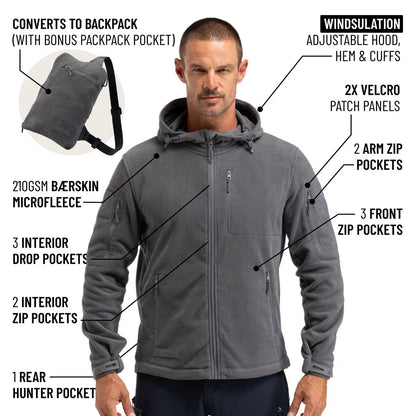 The World's Only Outdoor Hoodie That Becomes Its Own Backpack. 210gsm MicroFleece. 12 Pockets. Stuff It, Strap It, Keep Moving.