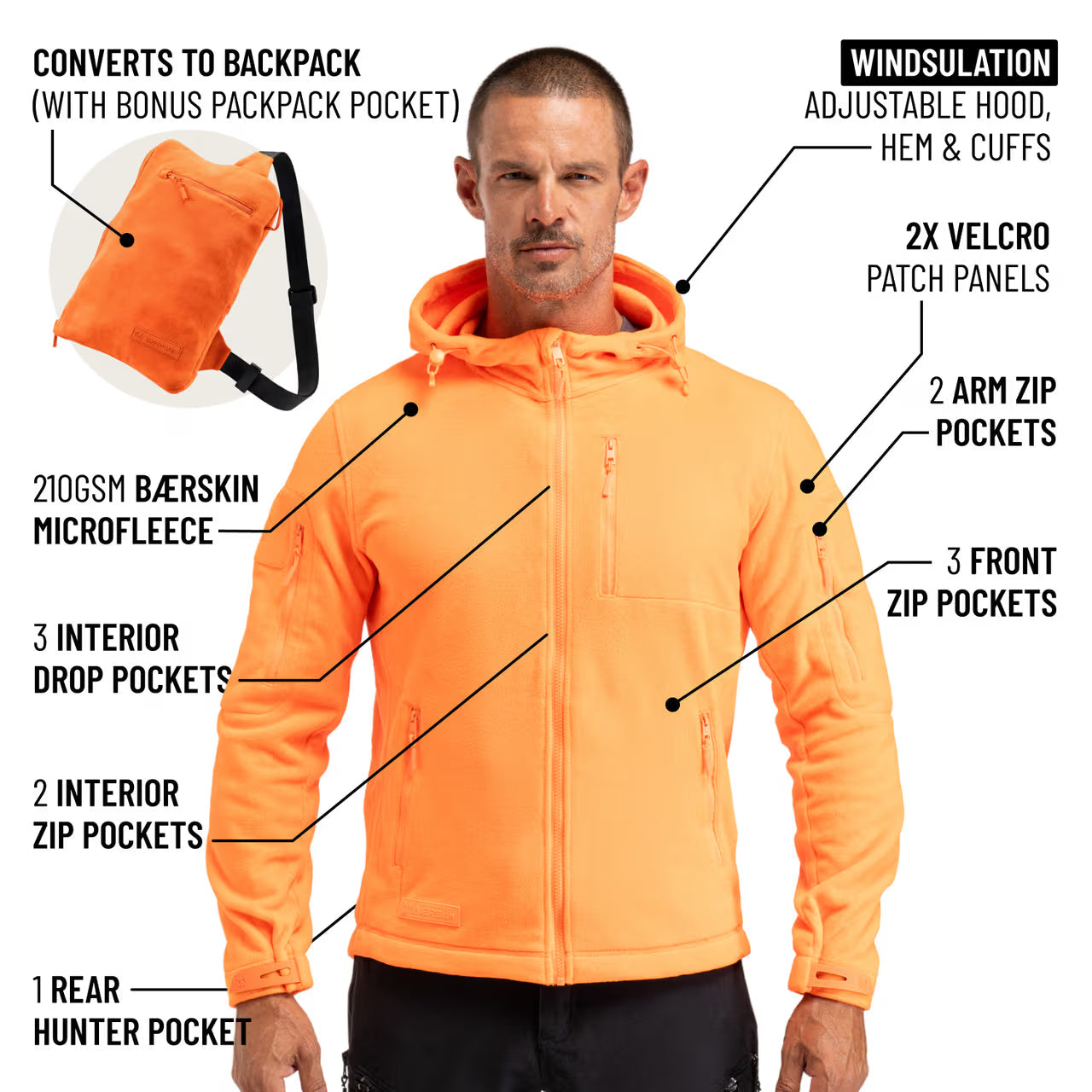 The World's Only Outdoor Hoodie That Becomes Its Own Backpack. 210gsm MicroFleece. 12 Pockets. Stuff It, Strap It, Keep Moving.