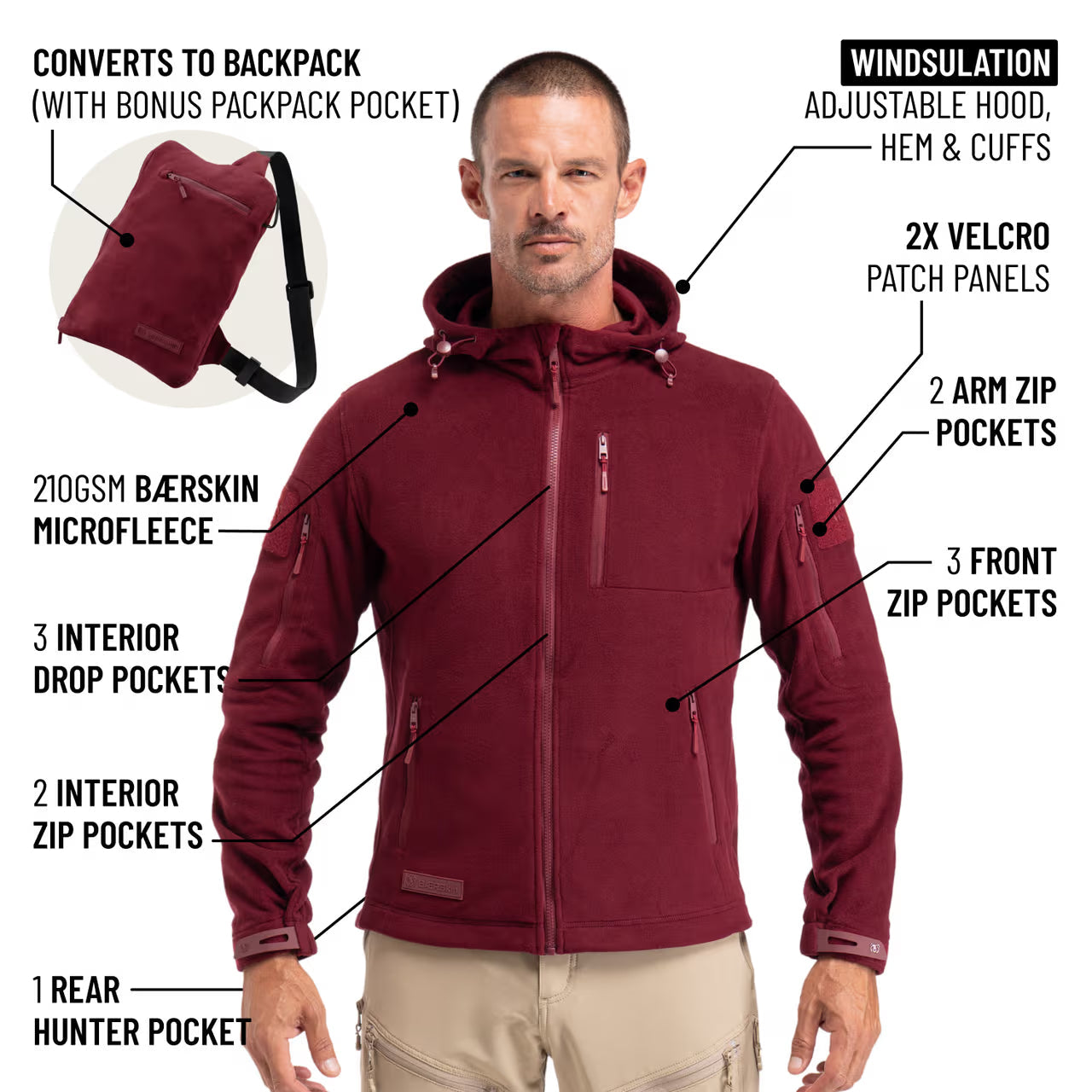 The World's Only Outdoor Hoodie That Becomes Its Own Backpack. 210gsm MicroFleece. 12 Pockets. Stuff It, Strap It, Keep Moving.