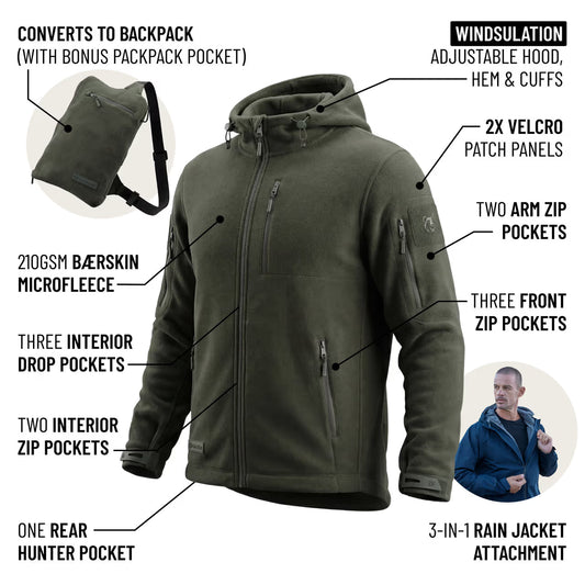 The World's Only Outdoor Hoodie That Becomes Its Own Backpack. 210gsm MicroFleece. 12 Pockets. Stuff It, Strap It, Keep Moving.