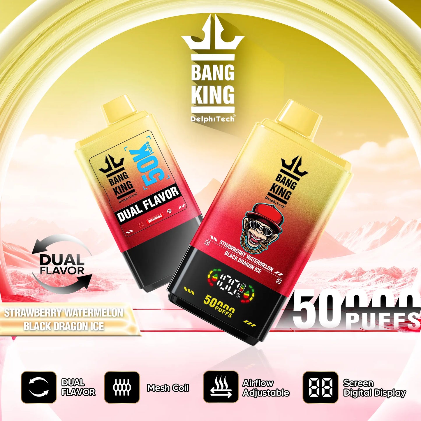Bang King 50000 50k Puffs 2% 3% 5% Nicotine Double Taste LCD Display Disposable Vape
