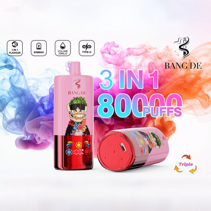 Bang DE 80000 80k Puffs 3 in 1 Flavors Newest Original Rechargeable LCD Display Disposable Vape