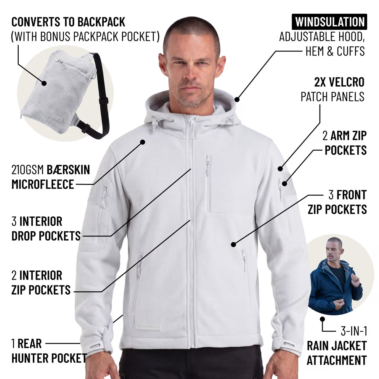 The World's Only Outdoor Hoodie That Becomes Its Own Backpack. 210gsm MicroFleece. 12 Pockets. Stuff It, Strap It, Keep Moving.