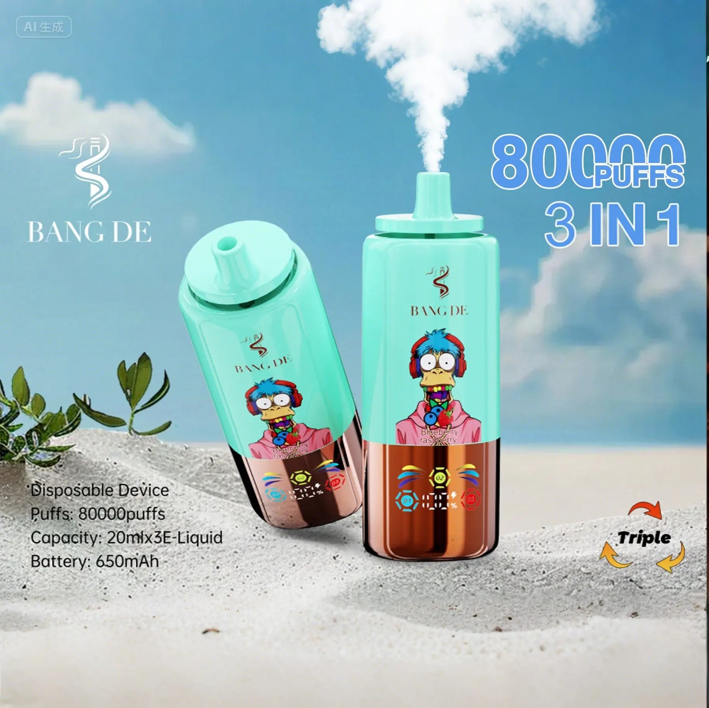 Bang DE 80000 80k Puffs 3 in 1 Flavors Newest Original Rechargeable LCD Display Disposable Vape