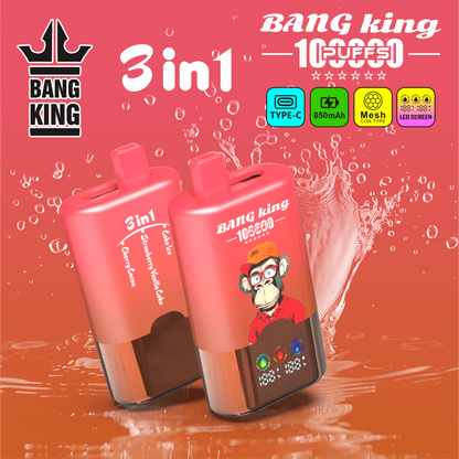 Bang King 100000 100K Puffs 3 In 1 Flavors Original Rechargeable LED Display Disposable Vape