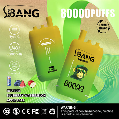 Bang Leader 80000 80K Puffs 3 in 1 Flavors Newest Original Rechargeable Disposable Vape