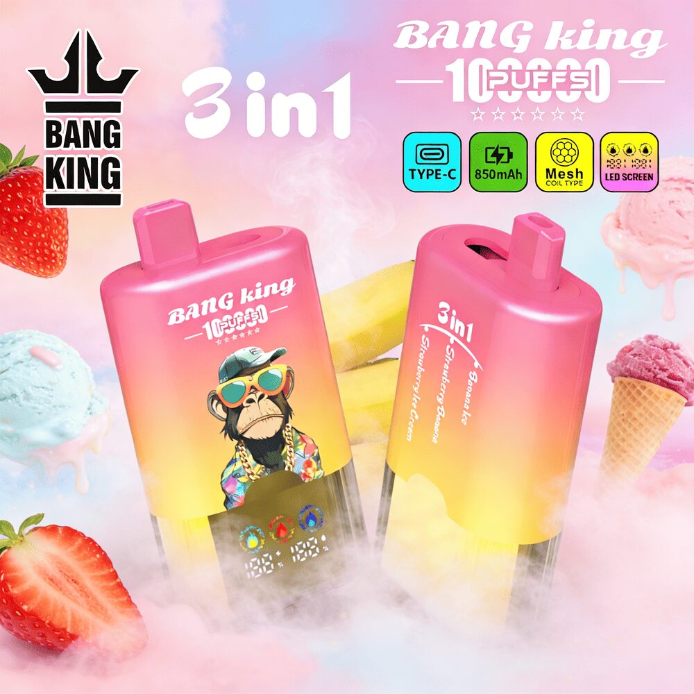 Bang King 100000 100K Puffs 3 In 1 Flavors Original Rechargeable LED Display Disposable Vape