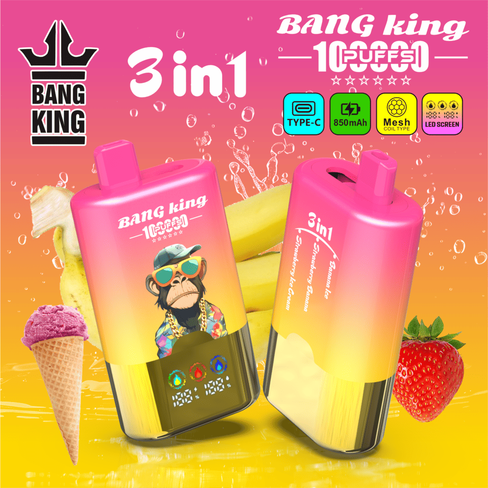Bang King 100000 100K Puffs 3 In 1 Flavors Original Rechargeable LED Display Disposable Vape