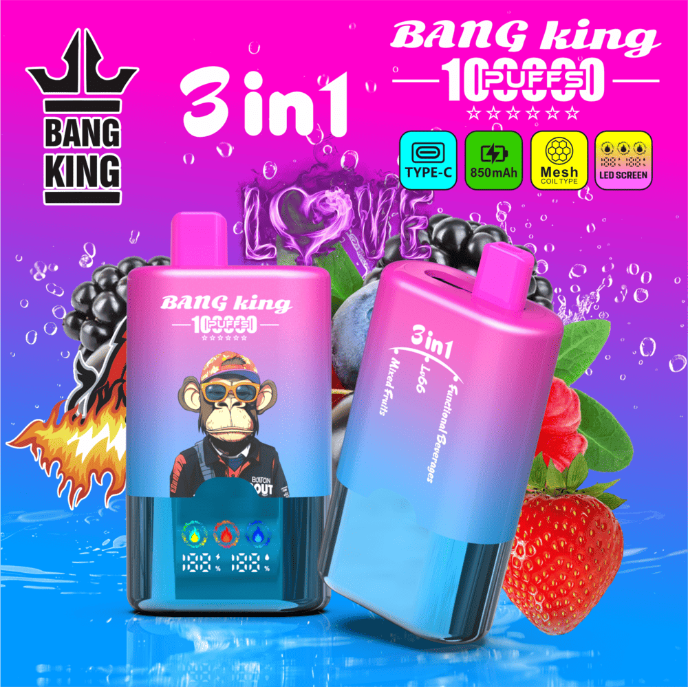 Bang King 100000 100K Puffs 3 In 1 Flavors Original Rechargeable LED Display Disposable Vape