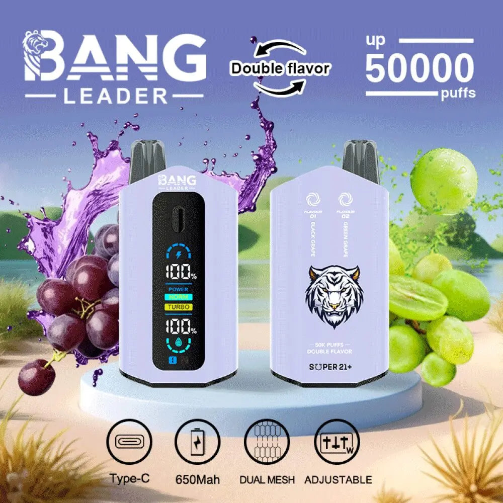 Bang Leader 50000 50K Puffs 2% 3% 5% Nicotine Double Taste LCD Display Disposable Vape