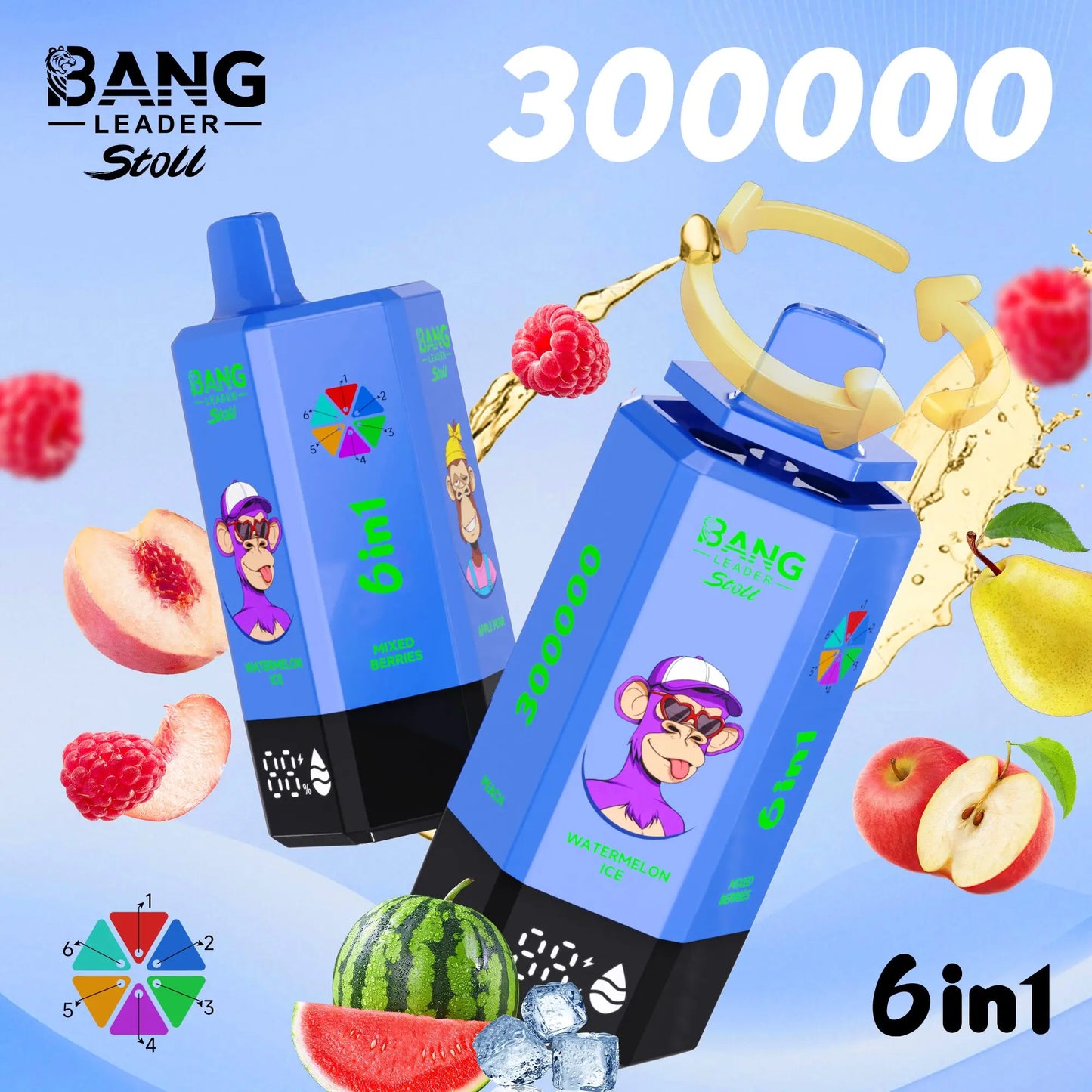 Bang Leader 300K 300000 Puffs 6-in-1 Flavors Rechargeable LED Display Disposable Vape