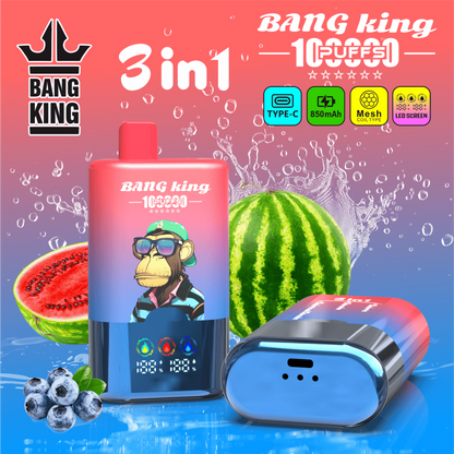 Bang King 100000 100K Puffs 3 In 1 Flavors Original Rechargeable LED Display Disposable Vape