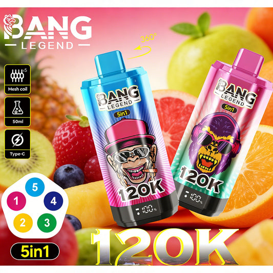 Bang Legend 120000 120K Puffs 5 in 1 Flavors & 5 oil tanks Rechargeable LCD Display Disposable Vape EU Warehouse