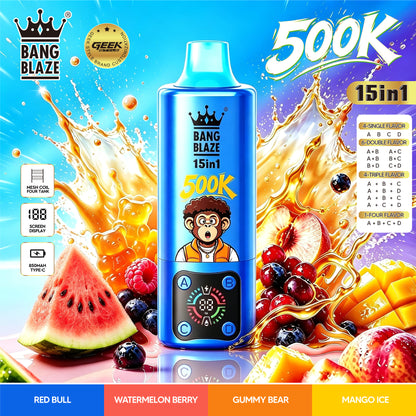 Bang Blaze 500K:15-in-1 Flavors Vape Rechargeable LED Display Disposable E-Cigarette