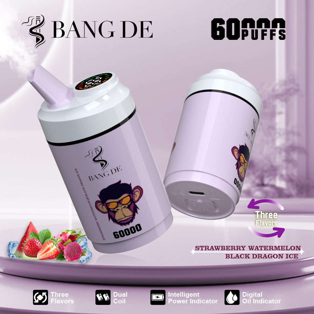 Bang DE 60000 60k Puffs 3 in 1 Flavors Newest Original Rechargeable LCD Display Disposable Vape