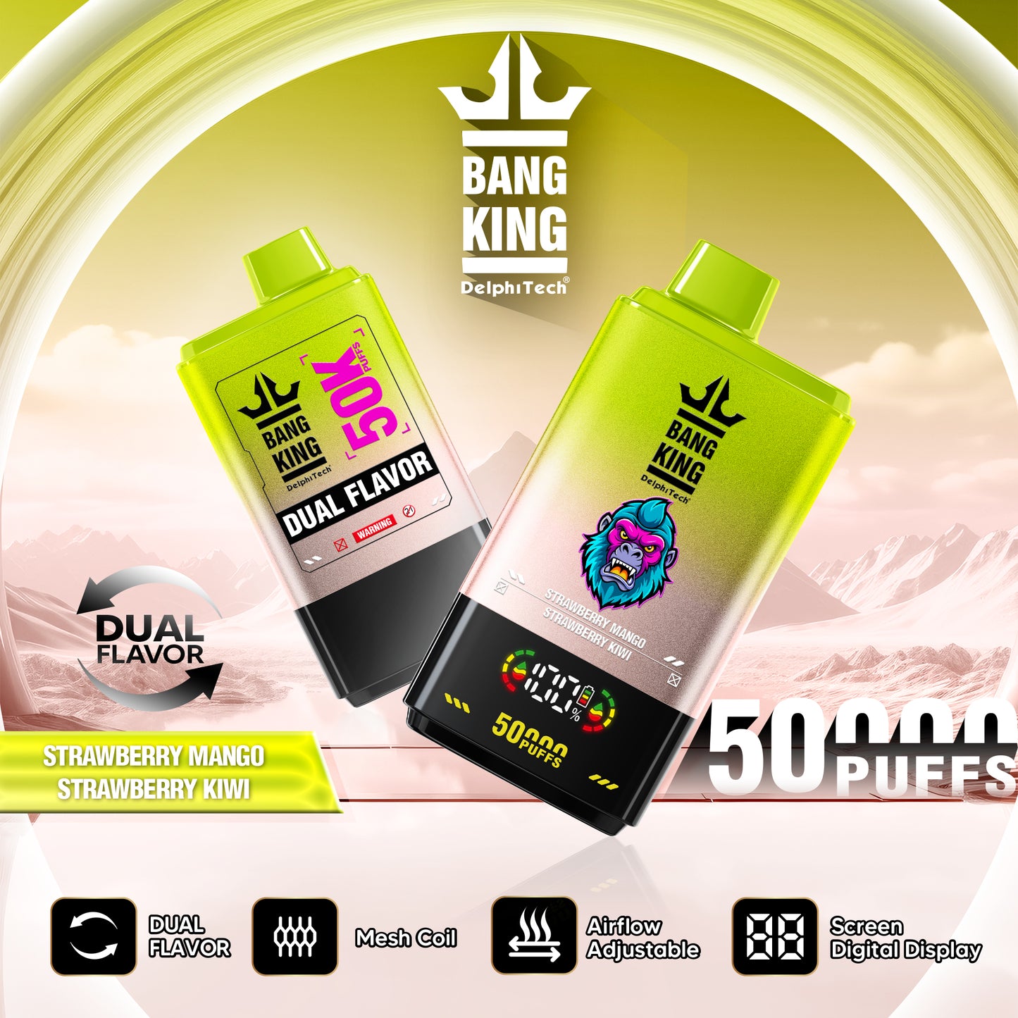 Bang King 50000 50k Puffs 2% 3% 5% Nicotine Double Taste LCD Display Disposable Vape