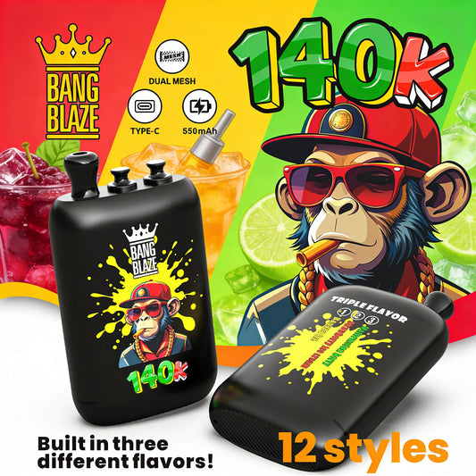 Bang Blaze 140000 140K Puffs 3 in 1 Flavors Original Rechargeable Disposable Vape
