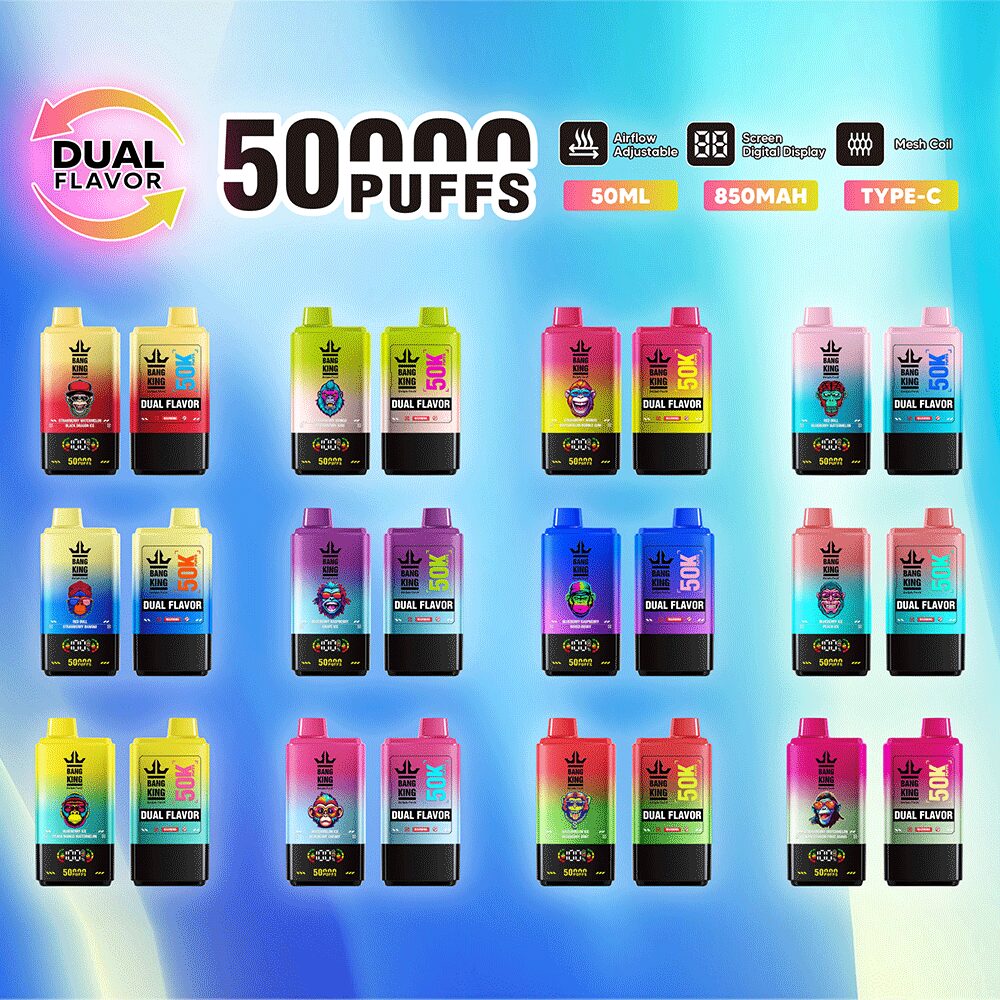 Bang King 50000 50k Puffs 2% 3% 5% Nicotine Double Taste LCD Display Disposable Vape
