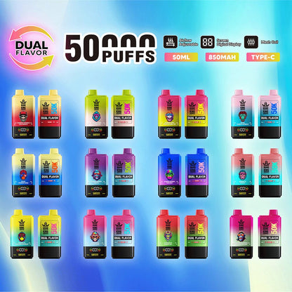 Bang King 50000 50k Puffs 2% 3% 5% Nicotine Double Taste LCD Display Disposable Vape