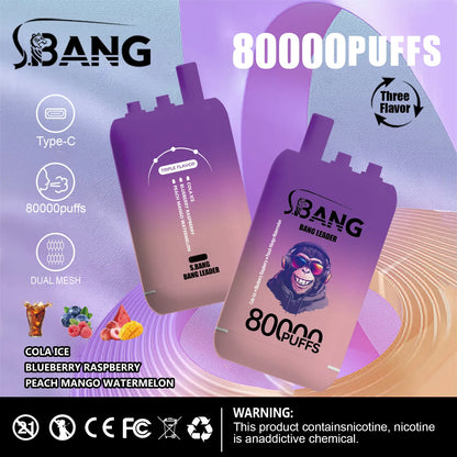 Bang Leader 80000 80K Puffs 3 in 1 Flavors Newest Original Rechargeable Disposable Vape