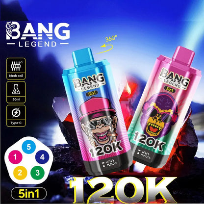 Bang Legend 120000 120K Puffs 5 in 1 Flavors Newest Original Rechargeable LCD Display Disposable Vape