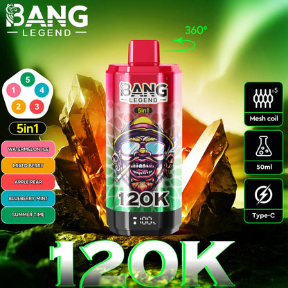 Bang Legend 120000 120K Puffs 5 in 1 Flavors Newest Original Rechargeable LCD Display Disposable Vape