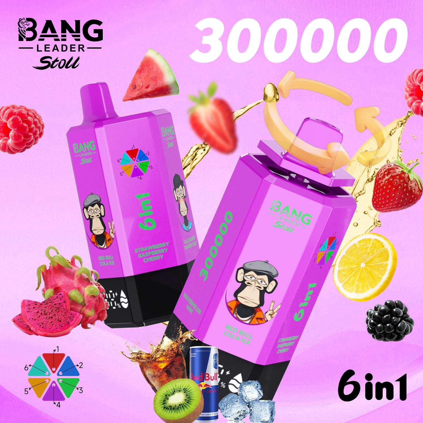 Bang Leader 300K 300000 Puffs 6-in-1 Flavors Rechargeable LED Display Disposable Vape