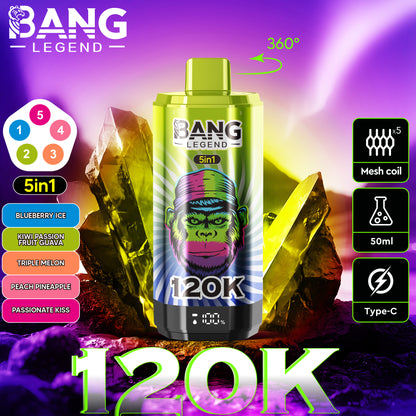 Bang Legend 120000 120K Puffs 5 in 1 Flavors Newest Original Rechargeable LCD Display Disposable Vape
