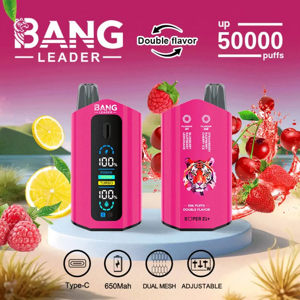 Bang Leader 50000 50K Puffs 2% 3% 5% Nicotine Double Taste LCD Display Disposable Vape