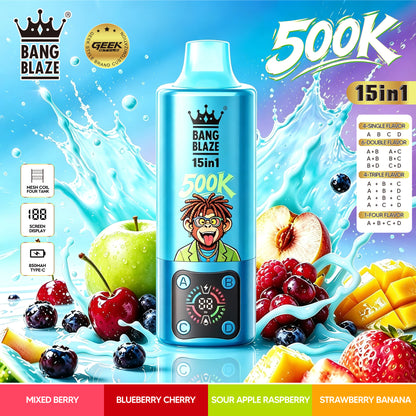 Bang Blaze 500K:15-in-1 Flavors Vape Rechargeable LED Display Disposable E-Cigarette