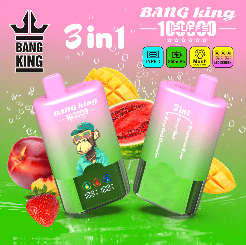 Bang King 100000 100K Puffs 3 In 1 Flavors Original Rechargeable LED Display Disposable Vape