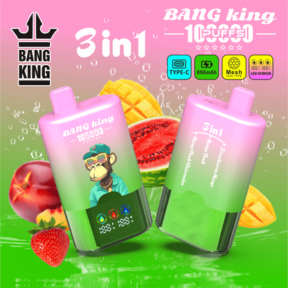 Bang King 100000 100K Puffs 3 In 1 Flavors Original Rechargeable LED Display Disposable Vape
