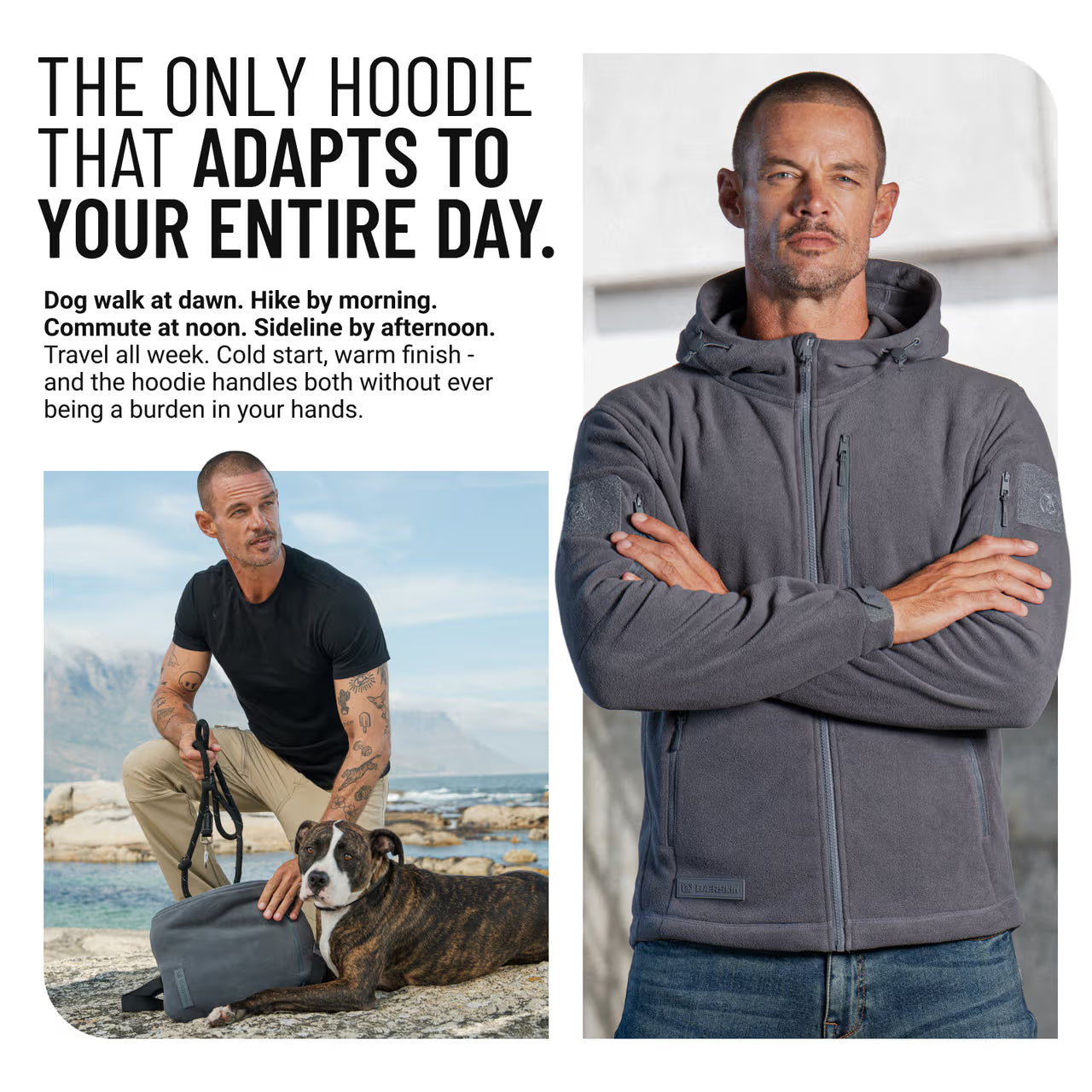 The World's Only Outdoor Hoodie That Becomes Its Own Backpack. 210gsm MicroFleece. 12 Pockets. Stuff It, Strap It, Keep Moving.