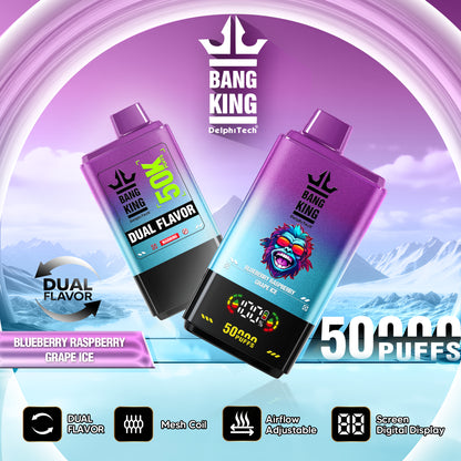 Bang King 50000 50k Puffs 2% 3% 5% Nicotine Double Taste LCD Display Disposable Vape