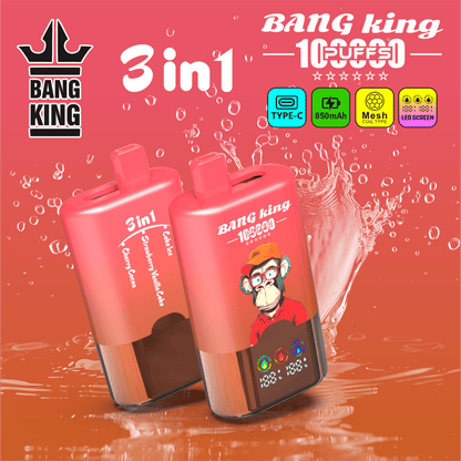 Bang King 100000 100K Puffs 3 In 1 Flavors Original Rechargeable LED Display Disposable Vape