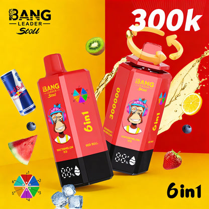 Bang Leader 300K 300000 Puffs 6 in 1 Flavors & 6 oil tanks Rechargeable LCD Display Disposable Vape EU Warehouse