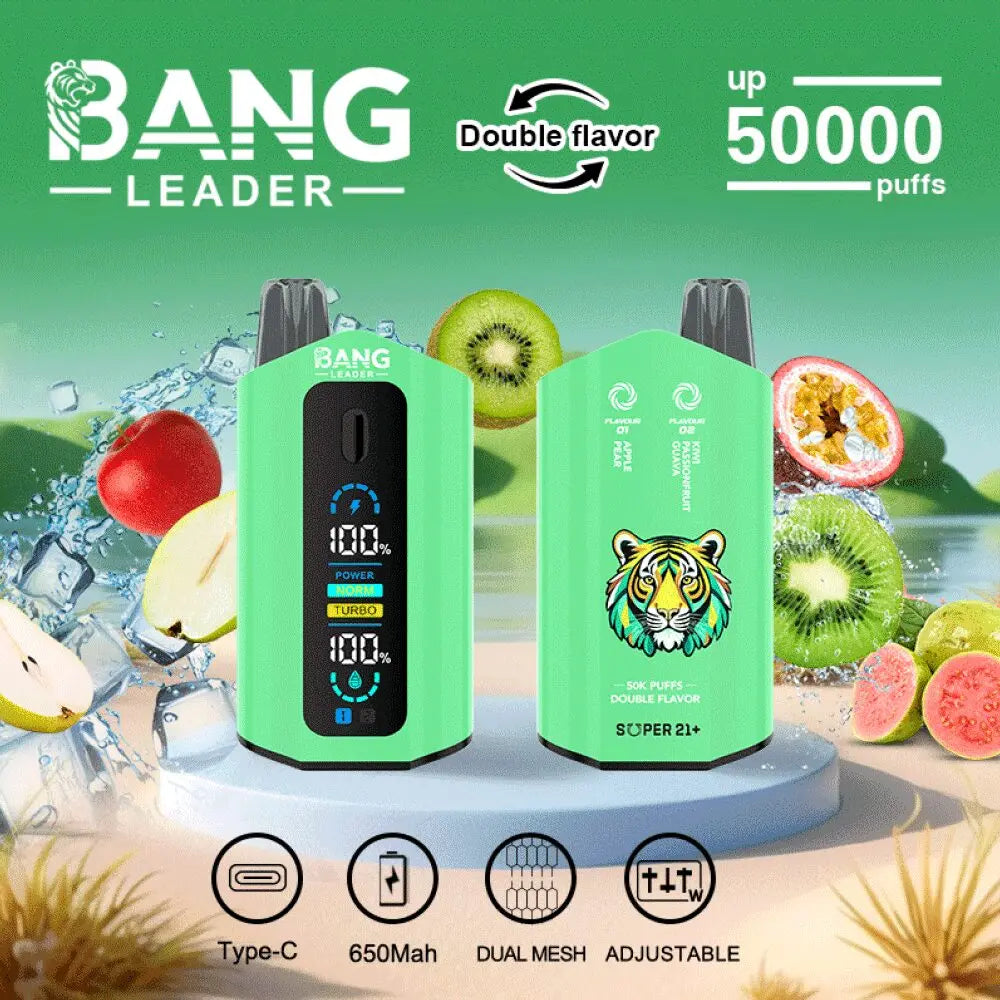 Bang Leader 50000 50K Puffs 2% 3% 5% Nicotine Double Taste LCD Display Disposable Vape
