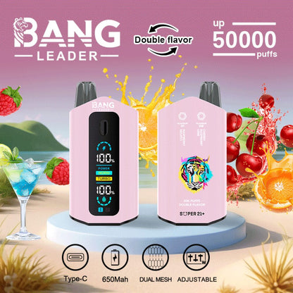 Bang Leader 50000 50K Puffs 2% 3% 5% Nicotine Double Taste LCD Display Disposable Vape