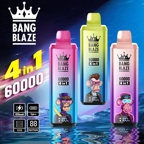 Bang Blaze 60000 60k Puffs 4 in 1 Flavors Newest Original Rechargeable LCD Display Disposable Vape