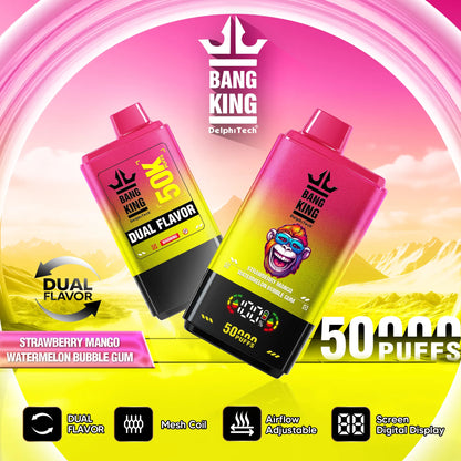 Bang King 50000 50k Puffs 2% 3% 5% Nicotine Double Taste LCD Display Disposable Vape