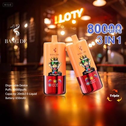 Bang DE 80000 80k Puffs 3 in 1 Flavors Newest Original Rechargeable LCD Display Disposable Vape