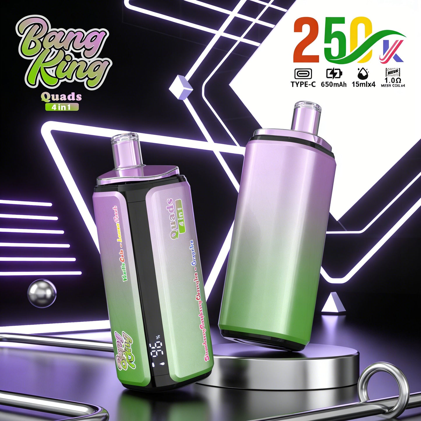 Bang King 250000 250K Puffs 4 In 1 Flavors Original Rechargeable LED Display Disposable Vape