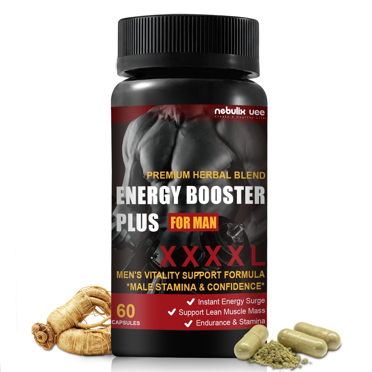 Men's Vitamin Energy Supplement 60 Tablets - Energy Booster Plus for Men, Supports Male Stamina & Confidence.Endurance & Stamina