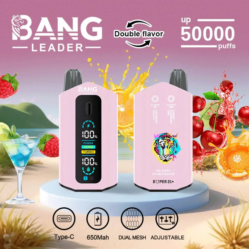 Bang Leader 50000 50K Puffs 2% 3% 5% Nicotine Double Taste LCD Display Disposable Vape